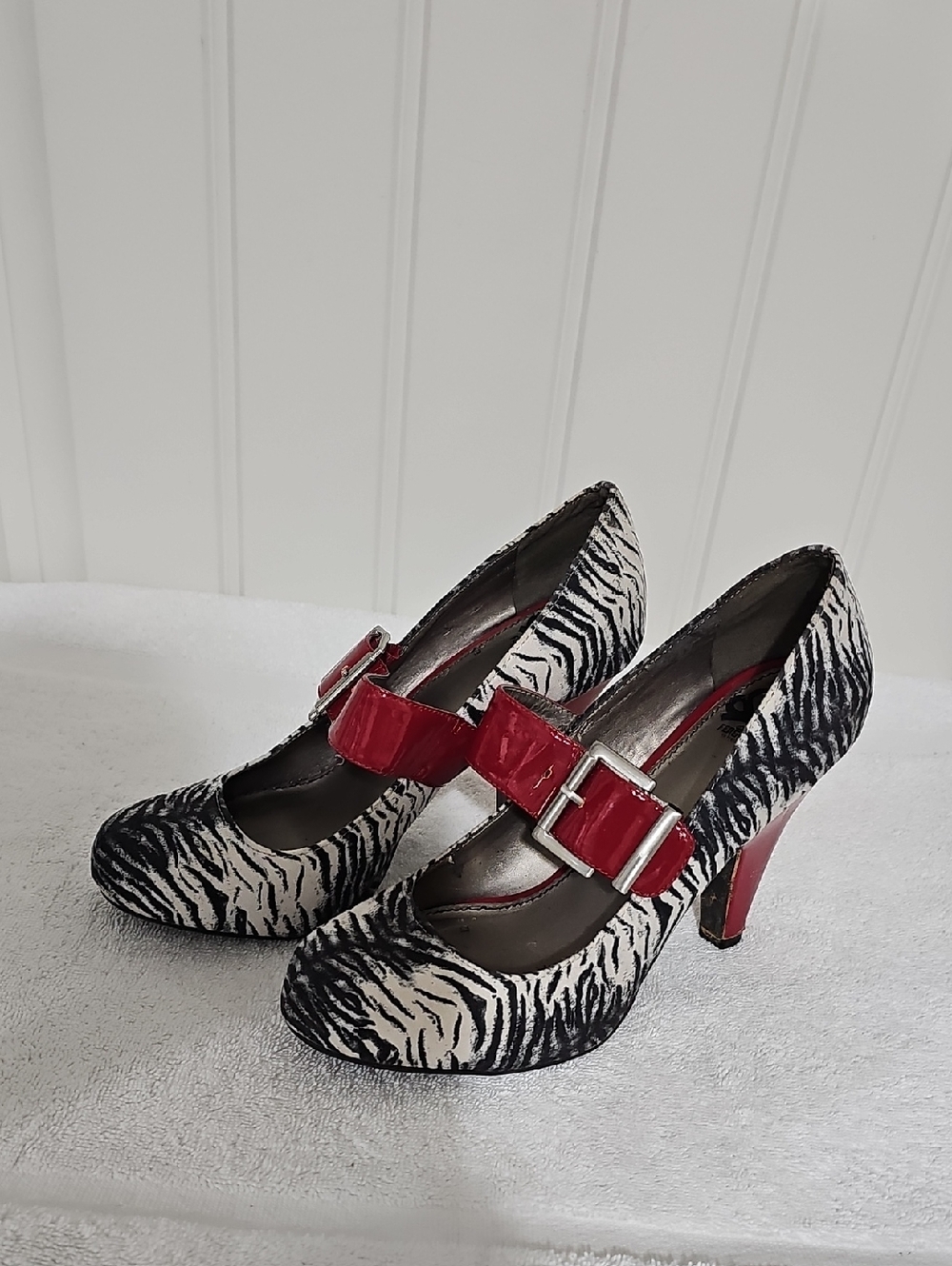 Zebra Print Pumps with Red Buckle Strap
